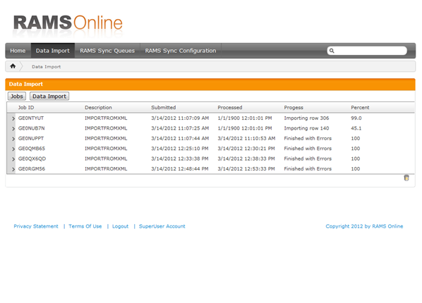 9. Data Import Jobs Page